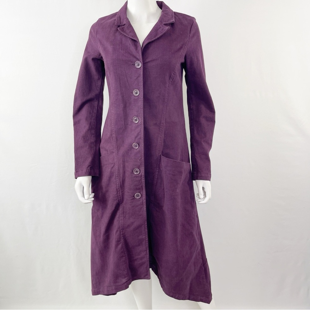Transit Par-Such TR-900 Purple Long Sleeve Button Down Stretchy Denim Coat Size